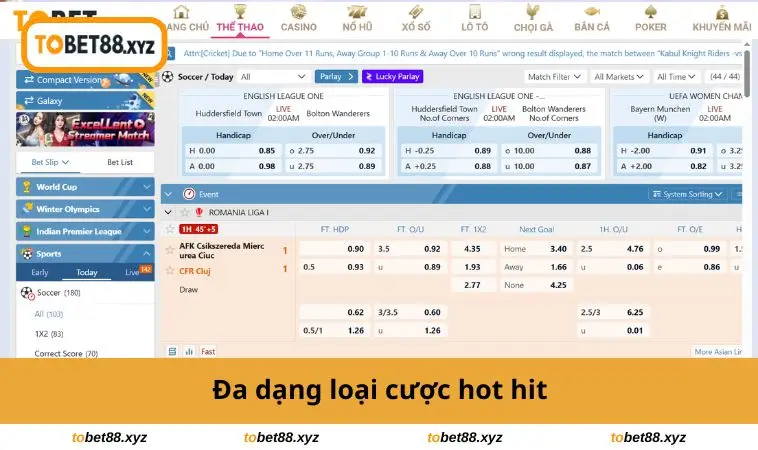 Đa dạng loại cược hot hit